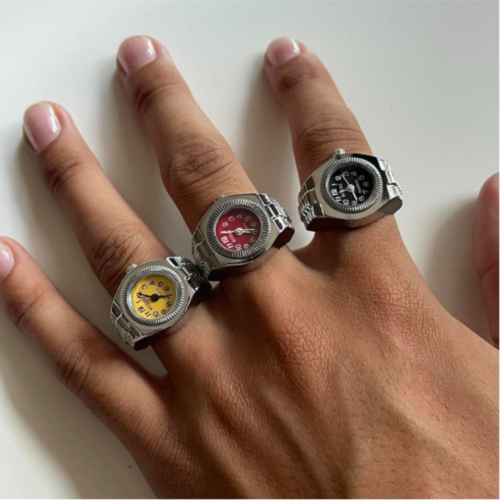 Y2K 2000s Vintage Retro Silver Tone Watch Ring with Round Face